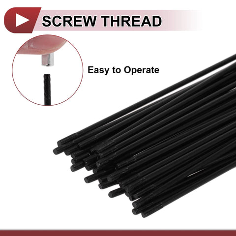 36 Piece 12G Bicycle Spokes Set 139mm 45 Steel Black Wheel Spokes with visible thread and easy to operate label