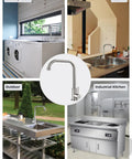 Top Tier Cold Only Kitchen Sink Faucet Single Hole Install Sus 304 Stainless Steel With Brushed Nickel Finish No Sweat 360 Degree Swivel in laundry and outdoor settings.