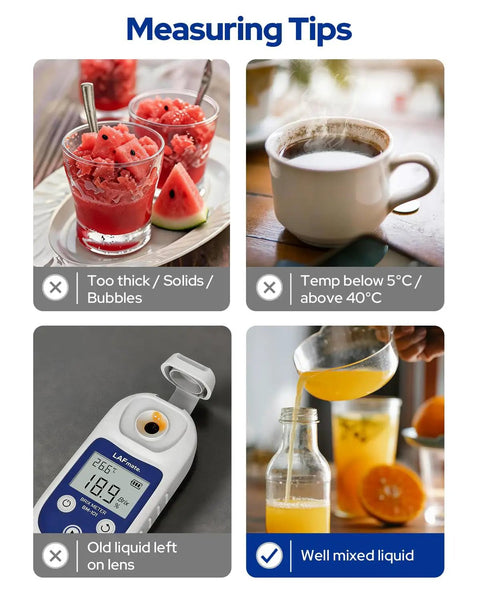 Digital Refractometer 0-55 Brix with ATC and IP65 Water Resistance, Ultra Fast Two-Second Readouts, Accuracy to 0.2 Percent, Perfect For Juices, Wine, Coffee, Home Brew And Kitchen Lab Testing measuring tips for mixed liquids