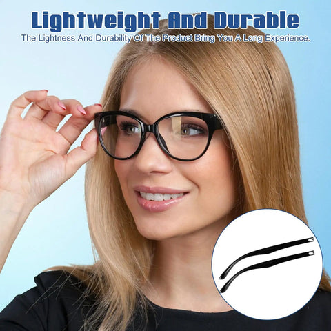 Premium Eyeglasses Repair Kit Including Two Pairs Of Replacement Arms And Legs With Non Slip Silicone Ear Tips Nose Pads Plus Full Hardware Set For No Sweat Fixes That Stay Hella Secure, featuring a woman with glasses.