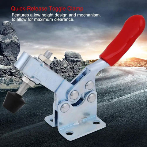Hot Pick Vistreck 4-Pack 201B Horizontal Toggle Clamps With Storage Case For Super Fast Workholding, quick-release clamp with red handle.