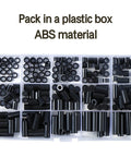 200Pcs ABS Black Round Spacers Set 15 Sizes OD 7mm ID 4.1mm for M4 Screws Non Threaded Column Standoff Round Tube Plastic Washers