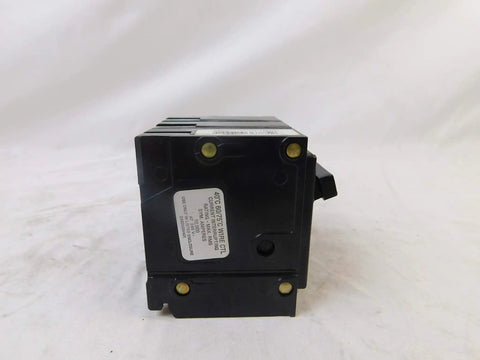 BR320 Three-Pole 20 Amp 240 Volt Circuit Breaker For Home Electrical Panel, close-up view from the side, black casing