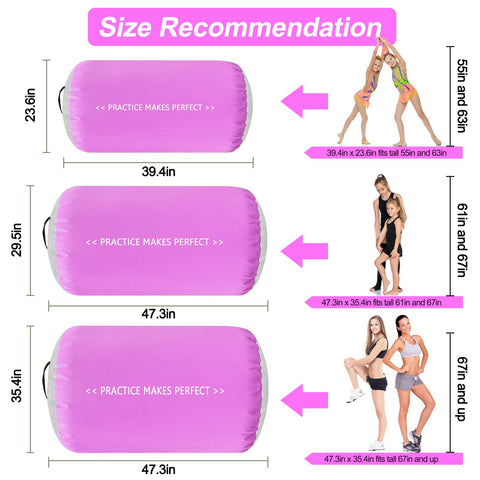 Inflatable Gymnastics Roller Tumbling Barrel 3.3ft Long By 2ft Diameter Octagon Mat Roll size guide with three options