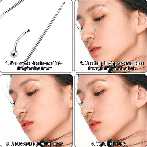 Steps for using Piercing Ball Grabber Tool For Changing Jewelry with stainless steel insertion pin on nose piercing