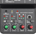 Close-up of controls on Two Channel DJ Mixer For Laptop Tablet And Phone With 16Bit 48KHz Audio Resolution Portable Pro Mixing Console