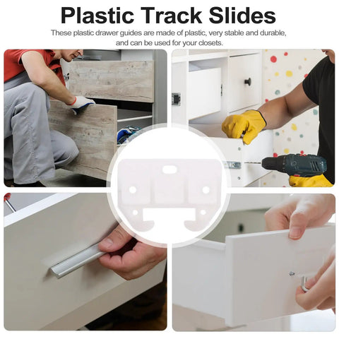 Installation of White Plastic Drawer Track Guides and Slides Replacement Kit 10 Pcs Easy Install Smooth Drawer Runners