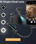 HD 1920P Endoscope Camera With Light And 9 Adjustable LEDs 33ft SemiRigid Dual Lens Borescope for iOS and Android shown with cable.