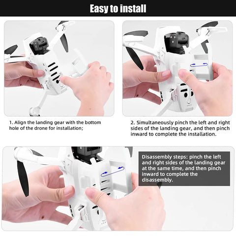 Hands installing Drone Landing Gear Extension Kit Lightweight Elevated Protector For Mini Drones Adds 2cm Height And Reduces Ground Impact