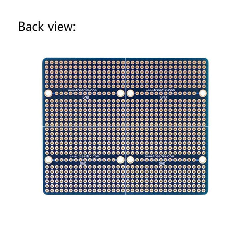Back view of Four Piece Solderable Breadboard Shield With Split Design PCB Prototyping Board Double Sided Tinned Gold Plated Holes