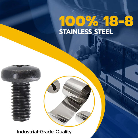 Black Stainless Steel License Plate Screws For Audi And VW, Phillips Pan Head M6-1.0 X 10mm, 18-8 Bolt Pack Of 4