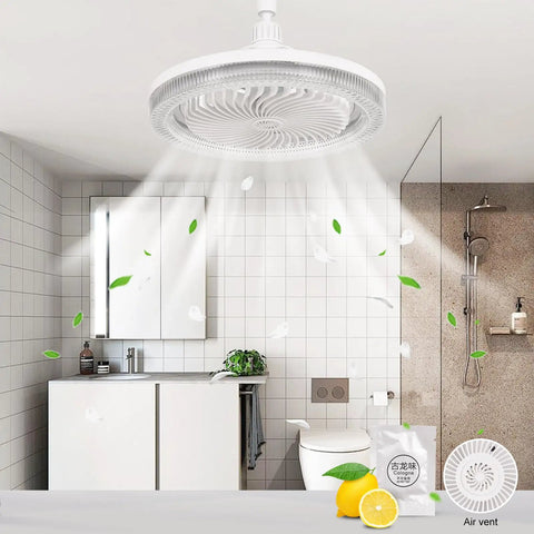 Easy Install No Fuss Multifunctional Ceiling Fan With Light And Remote, E26 Socket Compatible, dimmable LED bulb in bathroom