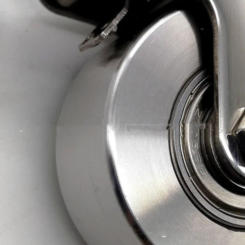 Close-up of Heavy Duty Industrial Castors Set Of 4 With Brakes Tough As Nails Stainless Steel 304 Rust Proof Caster Wheels