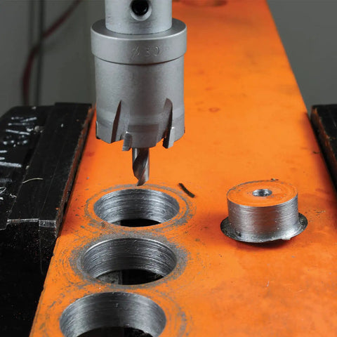 Built Tough Tungsten Carbide Tipped Hole Saw 1 7/16 Inch Diameter By 1 Inch Depth For Hand Held Drills Cuts Steel Plate Up To 3/8 Inch Thick Fast Clean Holes High Speed Use 3/8 Inch Shank On Smaller Diameters