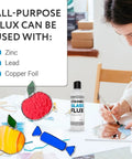 Woman soldering stained glass with Liquid Zinc Flux For Stained Glass Soldering, 8 Oz Water Soluble Formula With Brush Included