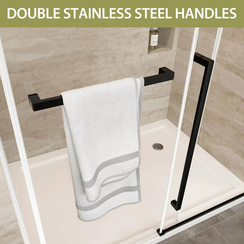 Barn-Style Sliding Shower Door With Exposed Rollers, 8mm Clear Tempered Glass, Matte Black Stainless Steel Hardware, 60 Inch