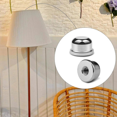 8 Pack 1/4-27 Lamp Finials, Shade Cap For Lamp Shade Bracket Harp Top, Finial Knob, Lamp Shade Screw Cap, Iron Lamp Fittings, 1/2 Inch Tall, Four Color Options, shown with silver finials and floor lamp context