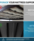 Before and after images showing Heavy Duty Twin Size Bunkie Board Builds Legit Solid Support For Your Mattress.