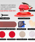 High Speed 5mm Orbit Pneumatic Orbital Sander Pro Grade For Auto Body with included accessories laid out