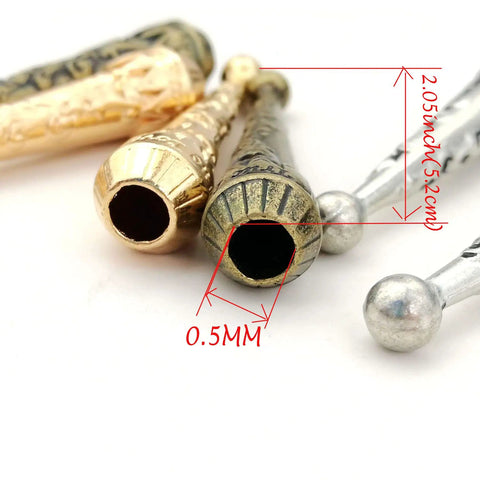 Replacement End Caps for Bolo Ties, 6 Piece Set, 2.05 Inch Long, Engraved Zinc Alloy Tips, 0.5mm Hole, 3 Color Mix, Leather Strap Ready, Dress Up Your Western Accessory close-up showing 0.5mm hole and 2.05in length