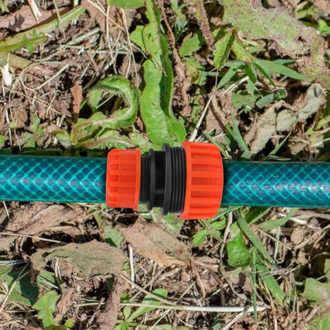 Installed Two Pack One Half To Three Quarter Inch Garden Hose Repair Menders Connectors Adapters in ABS plastic on hose