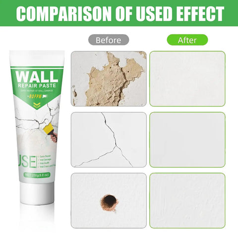 Ultimate Drywall Repair Kit For Quick Hole Fill And Scratch Repair, 250g Spackle Paste before and after repair comparison