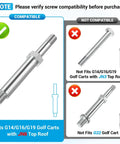 Heavy Duty Golf Cart Front Roof Top Support Repair Kit Locks Down Loose Panels Tight With Stainless Screws Nuts And Washers, compatible screw image for G14/G16/G19 models.