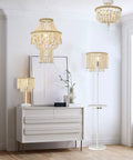 Room with multiple Boho Birch Wood Beaded Chandelier Flush Mount Ceiling Lights With Rustic Charm, 13 Inch 2 Light Fixture