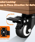 Close-up of Beefy 1.5 Inch Caster with brake on wood furniture, showcasing dual locking and swivel base.