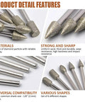Diamond Drill Grinding Bit Set For Rotary Tools Polishing Kit with diamond-coated bits, 1/8 inch shank, various shapes.