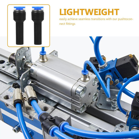 Check Out This 5-Piece Blue Straight Push-Fit Pneumatic Tube Reducer Coupler Kit With Quick Connect Plastic Air Hose Fittings For Industrial Gas Systems That Save Big Temps And Cash While Making Your Job Easy Peasy Every Single Day. blue push-fit pneumatic fittings on industrial air hoses