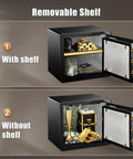 Open Heavy Duty Home Safe Box With Digital Keypad And Dual Key System One Point Two Cubic Feet Fireproof Waterproof, removable shelf.