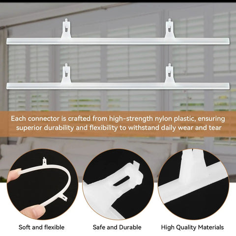 Twenty Heavy Duty Shutter Vane Repair Slider Connectors Made From Resilient Nylon Tilt Rod Replacement Parts For Plantation Blinds, detail of connectors on white background.