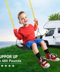 Child on Soft EVA Swing Seat With 66 Inch Anti Rust Chains Thermoplastic Coated Supports Up To 250 Lbs Cushioned Replacement outdoors
