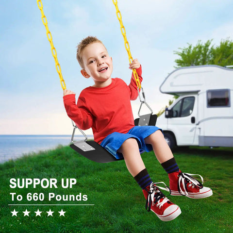Child on Soft EVA Swing Seat With 66 Inch Anti Rust Chains Thermoplastic Coated Supports Up To 250 Lbs Cushioned Replacement outdoors