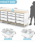 Premium 12 Drawer Storage Cabinet With Wooden Top And White Plastic Bins For Hella Organized Home Offices, dimensions and weights shown.