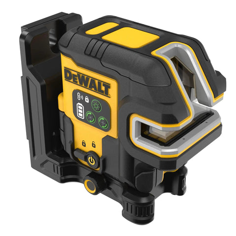 Pro Grade Green Cross Line Laser Level Kit With 5 Spot Laser USB Rechargeable Remote Control Self Leveling Adjustable Brightness Includes USB Cable Bracket And Tripod Compatibility 150 Ft Range, DEWALT unit on bracket