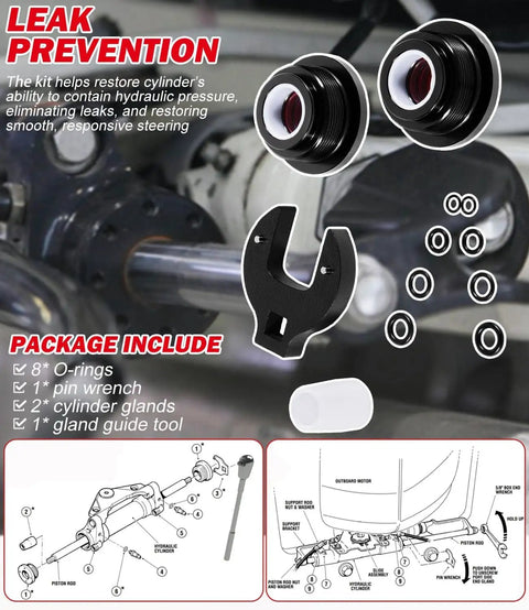 Beefed-Up Seal Kit With Pin Wrench For Steering Cylinder Compatible With HC5340 HC5341 HC5342 HC5343 HC5344 HC5345 HC5346 HC5347 HC5348 HC5358 HC5365 HC5375 HC5394 HC5445 HC6750 HC6751 HC6752 HC6753 HC6754 HC6755 Replacement Seals For Smooth Steering
