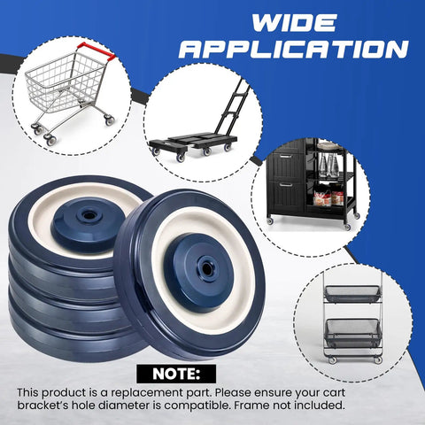 Image showing Built To Haul Heavy Duty 5 Inch Caster Wheels for Shopping Carts Replacement Set of 4, suitable for various carts.