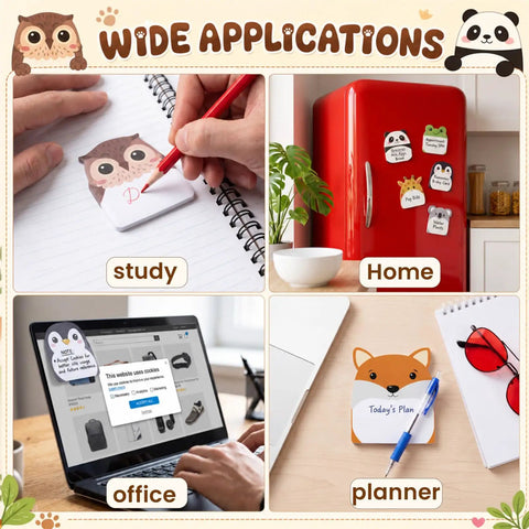Dope 24 Pack Cartoon Animal Sticky Notes Set With 1152 Sheets used for study, home, office, planner, showing wide applications.