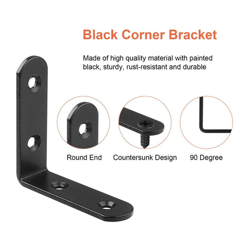 30 Pack Tough As Nails L Brackets Corner Braces For Wood 2.5 Inch Matte Black Cast Iron Right Angle furniture fasteners with round ends.