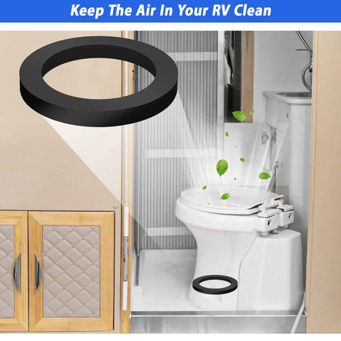 RV Toilet Seal Replacement Kit For 300 310 320 Series Toilets, Gasket And Flange Seal With Bolts Nuts And Washers Included For Leak Free RV Bathroom Upgrade, black ring seal in RV bathroom