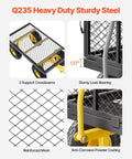 Heavy Duty Steel Garden Cart With Ten Inch All Terrain Tires On Wheels, 500 Lb Load Capacity, Removable Mesh Sides, and details