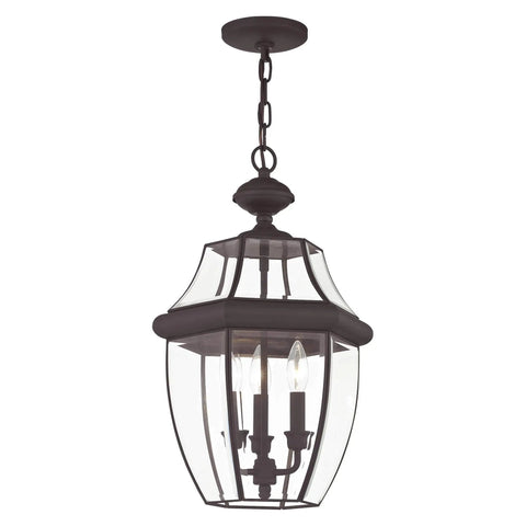 Monterey 3 Light Outdoor Hanging Lantern In Bronze Finish Solid Brass Construction Clear Beveled Glass Traditional Outdoor Lighting Fixture For Porch Patio Or Entryway