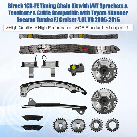 Drop In Timing Chain Kit With VVT Cam Phaser Sprockets And Guides For 4L V6 1GR FE Toyota Tacoma 2005 To 2015 layout