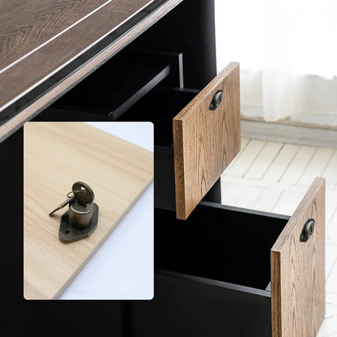 Heavy Duty Zinc Alloy Cabinet Drawer Lock With Antique Bronze Finish, Includes Secure Keys, Child Safe Furniture Hardware For Kitchen Pullout Drawers, Built Like A Tank With No Sweat Installation on a drawer.