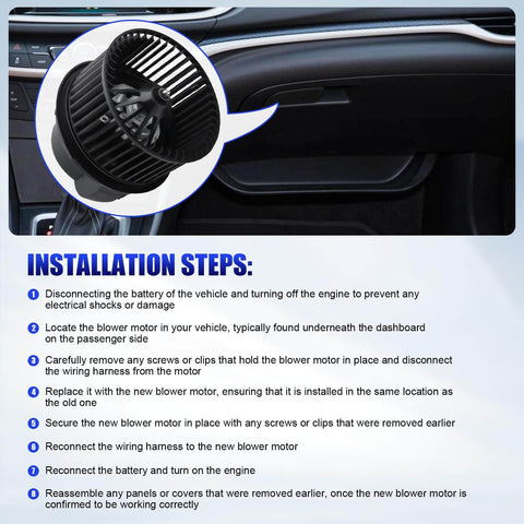 Installation guide for Premium HVAC Blower Motor With Fan for Ford Focus Escape C Max Transit Connect and Lincoln MKC 2012-2019