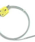 K Type Thermocouple Probe With Metal Head, 4 Cm Tip, 100 Cm Cable, 3 mm Diameter, For Temperature Meter, 0 To 500 Celsius Range, Durable Sensor Probe For Lab Or Industrial Use visible with yellow connector and braided cable.