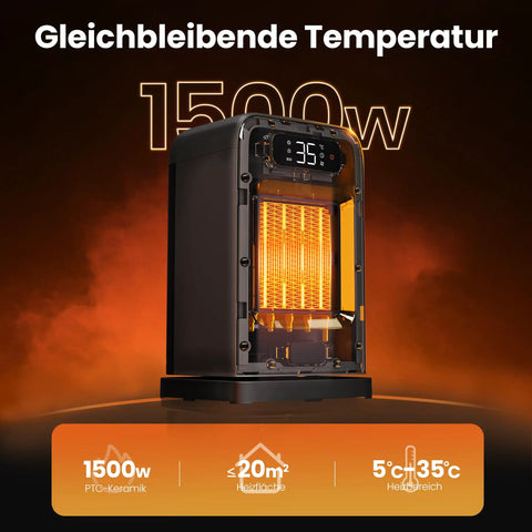 2 In 1 Indoor Space Heater With Remote, 1500W Desk Heater For Office, Thermostat And LED Display, 1500W, black