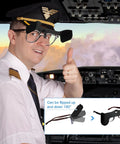 Pilot wearing Clip On View Limiting Device For Pilot Training With Cloud Over Visor Shields in cockpit with thumbs up.